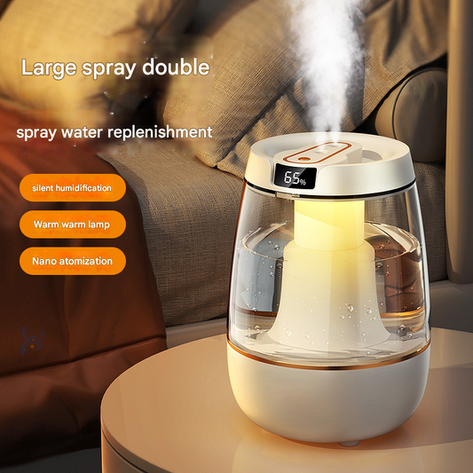 White 3.5L Smart Cool Mist Humidifier with Dual Nozzle & Digital Display - Ultra-Quiet Air Purifier for Bedroom and Office.