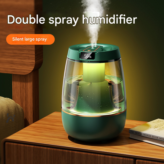 Green 3.5L Smart Cool Mist Humidifier with Dual Nozzle & Digital Display - Ultra-Quiet Air Purifier for Bedroom and Office.