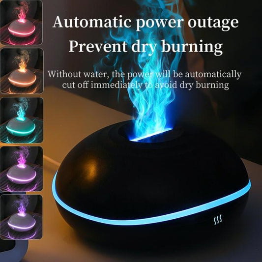 Black Mini USB Aromatherapy Diffuser with Flame Projection - Portable Humidifier for Home and Car Use.