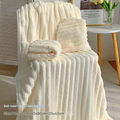 White Plush Ribbed Coral Fleece 3-Piece Towel Set - Ultra Soft & Absorbent Bath, Hand Towel and Hair Wrap
