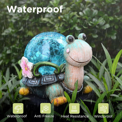 Crystal Ball Turtle Charming Solar-Powered Animal Garden Statue - Waterproof Resin Figurine with Glowing LED Accents