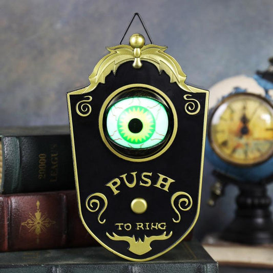 2-Piece Black Halloween Animated Eyeball Doorbell - Spooky Light-Up Prop with Scary Sounds for Party & Door Decoration.
