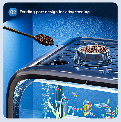 Brown  Modern Desktop Aquarium & Turtle Tank - Panoramic Viewing Fish Tank with Basking Platform & Lid.