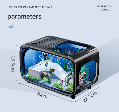 Brown  Modern Desktop Aquarium & Turtle Tank - Panoramic Viewing Fish Tank with Basking Platform & Lid.
