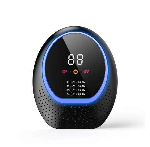 Black Rechargeable Ozone & UV-C Air Purifier with Remote - Portable Odor Eliminator for Home, Pets & Closets.