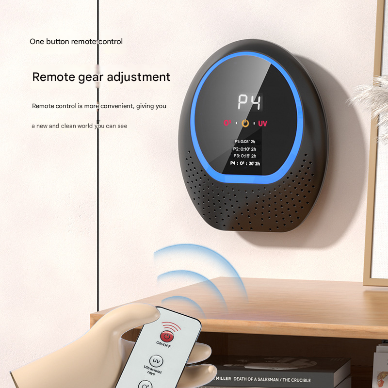 Black Rechargeable Ozone & UV-C Air Purifier with Remote - Portable Odor Eliminator for Home, Pets & Closets.