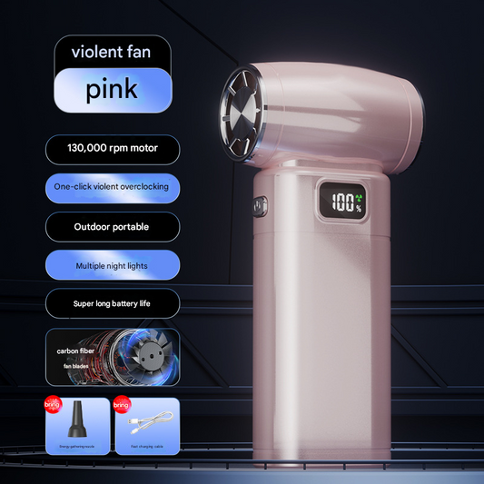 Pink Portable High-Speed Turbo Fan & Air Duster - 130,000 RPM Brushless Motor, Rechargeable Blower.