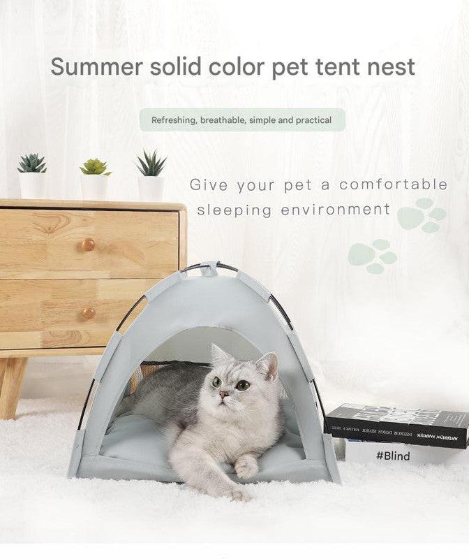 Green Premium Portable Pet Tent Bed with Cooling Mat - Breathable Foldable Outdoor Indoor Cat Dog House Shelter for Summer(Size: M).