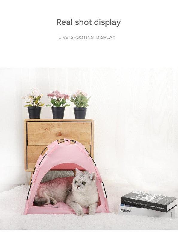 Green Premium Portable Pet Tent Bed with Cooling Mat - Breathable Foldable Outdoor Indoor Cat Dog House Shelter for Summer(Size: M).