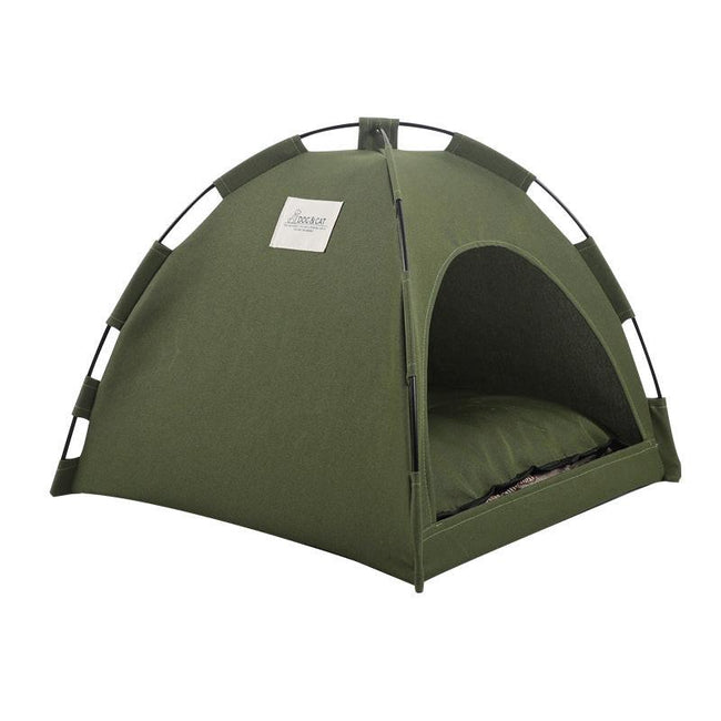 Green Premium Portable Pet Tent Bed with Cooling Mat - Breathable Foldable Outdoor Indoor Cat Dog House Shelter for Summer(Size: L). Hover Image