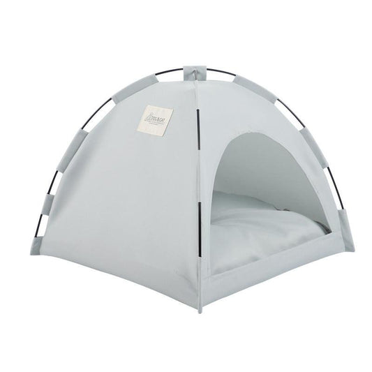 Grey Premium Portable Pet Tent Bed with Cooling Mat - Breathable Foldable Outdoor Indoor Cat Dog House Shelter for Summer(Size: S).