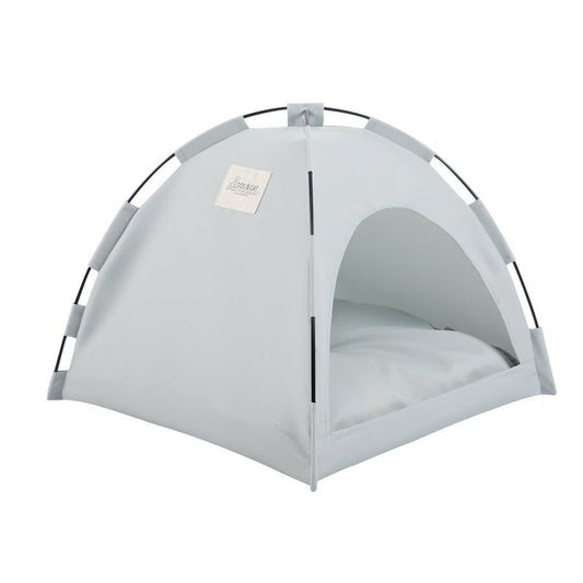 Grey Premium Portable Pet Tent Bed with Cooling Mat - Breathable Foldable Outdoor Indoor Cat Dog House Shelter for Summer(Size: L).