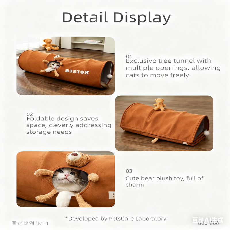 Green bamboo panda Premium Soft Suede Cat Tunnel - Collapsible Play Tube with Peek-a-Boo Hole & Hanging Ball(1.2m)