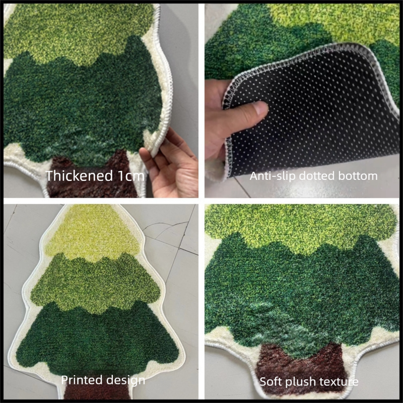 Green Christmas tree style Festive Christmas Shaped Floor Mat - Plush Non-Slip Holiday Accent Rug(Style 3)
