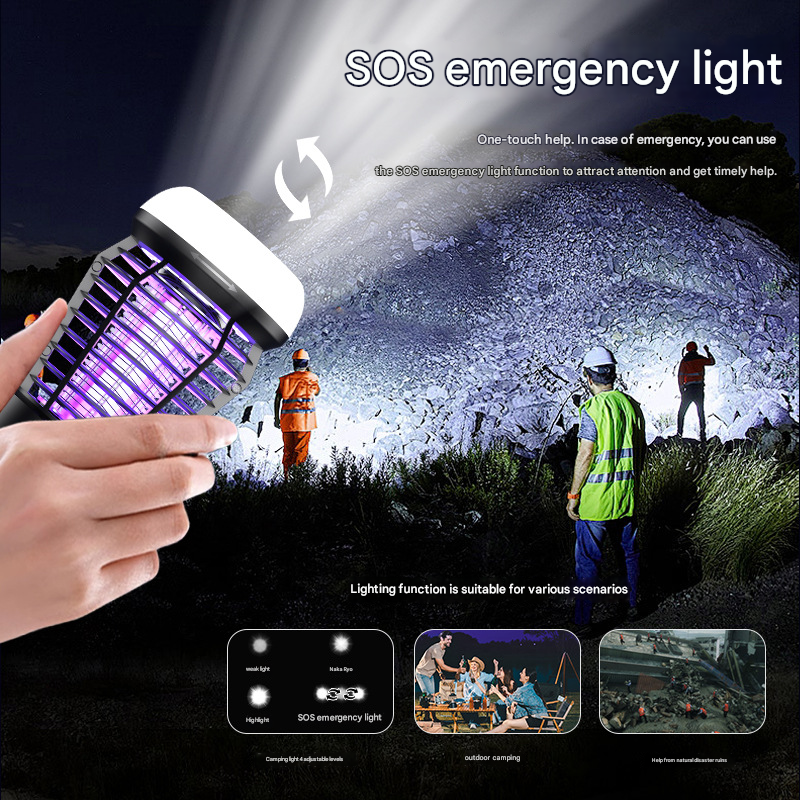 White Rechargeable 3-in-1 Bug Zapper Lantern - Portable UV Mosquito Killer with Camping Light & SOS Mode.
