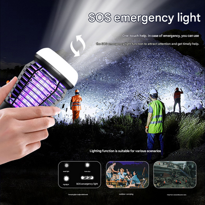 White Rechargeable 3-in-1 Bug Zapper Lantern - Portable UV Mosquito Killer with Camping Light & SOS Mode.