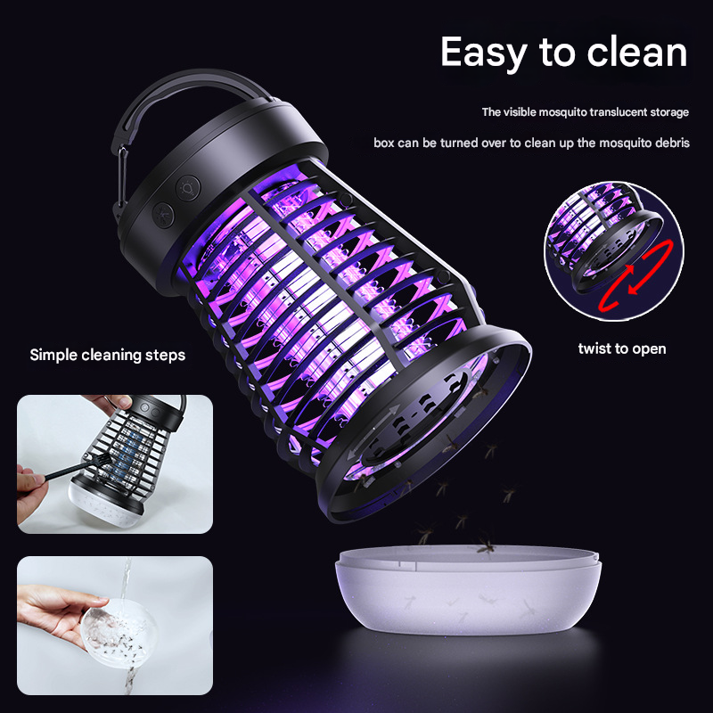 White Rechargeable 3-in-1 Bug Zapper Lantern - Portable UV Mosquito Killer with Camping Light & SOS Mode.
