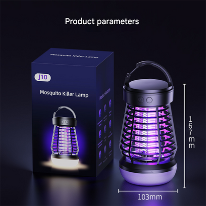 White Rechargeable 3-in-1 Bug Zapper Lantern - Portable UV Mosquito Killer with Camping Light & SOS Mode.