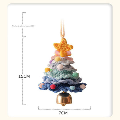 2 Pcs Handmade Crochet Christmas Tree Ornament - Plush Knitted Decoration with Bell - Ideal for Home, Car & Holiday Decor(Style G)