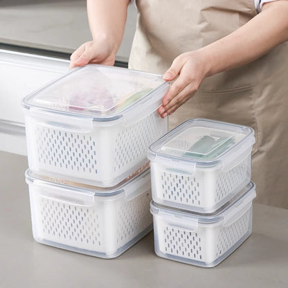 Grey Food-Grade Refrigerator Storage Container Set – Ventilated, Leak-Proof & Microwave-Safe Produce Keeper for Fruits, Vegetables & Meat (3-Piece Set)