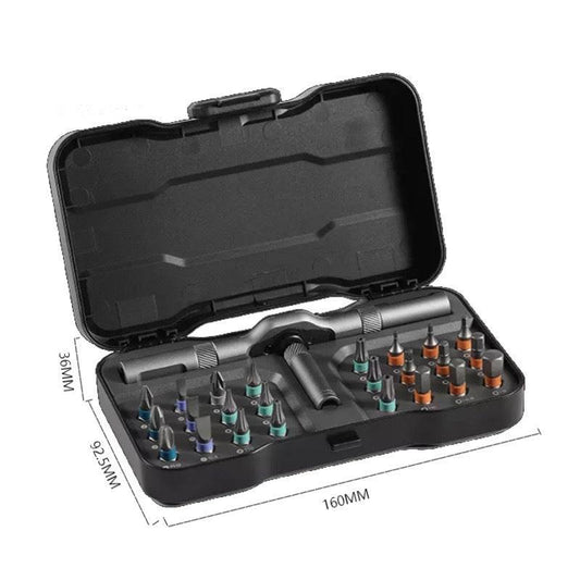 A 24-piece set Black Insulated Screwdriver Set - Multi-Bit Electrician's Tool Kit with Magnetic Tips & Quick-Change Handle.
