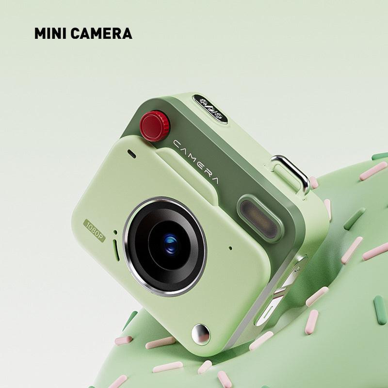 Green Retro Mini Digital Camera Keychain - 48MP Portable Pocket Camcorder with 1080p HD Video.