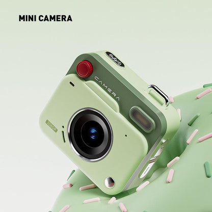 Green Retro Mini Digital Camera Keychain - 48MP Portable Pocket Camcorder with 1080p HD Video.