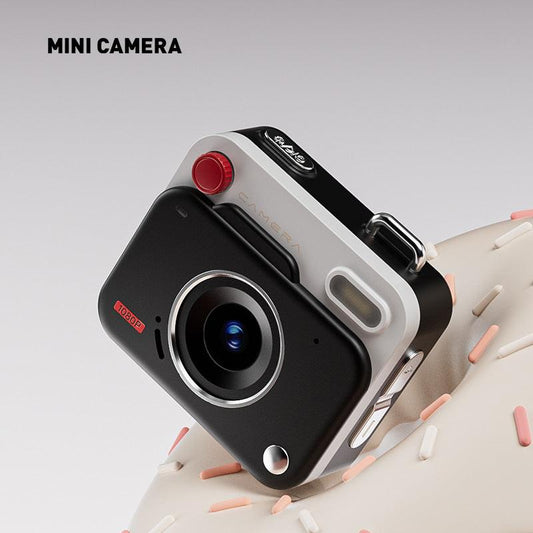 Black Retro Mini Digital Camera Keychain - 48MP Portable Pocket Camcorder with 1080p HD Video.