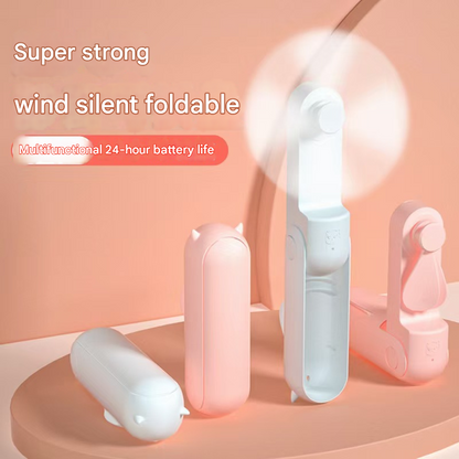 Green 2-in-1 Foldable Mini Fan & Power Bank - Ultra-Compact USB Rechargeable Personal Fan.