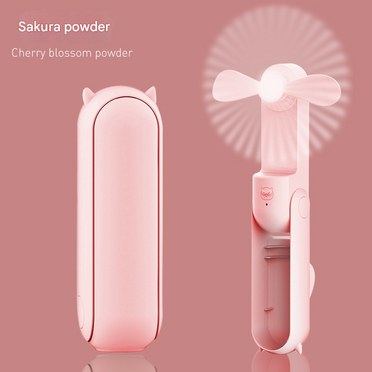 Pink 2-in-1 Foldable Mini Fan & Power Bank - Ultra-Compact USB Rechargeable Personal Fan.