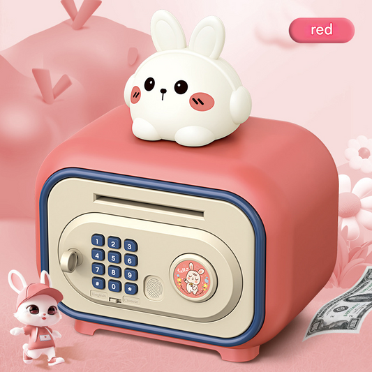 Red Electronic Piggy Bank Safe for Kids - Automatic Rolling Money Box with PIN & Fingerprint Lock.
