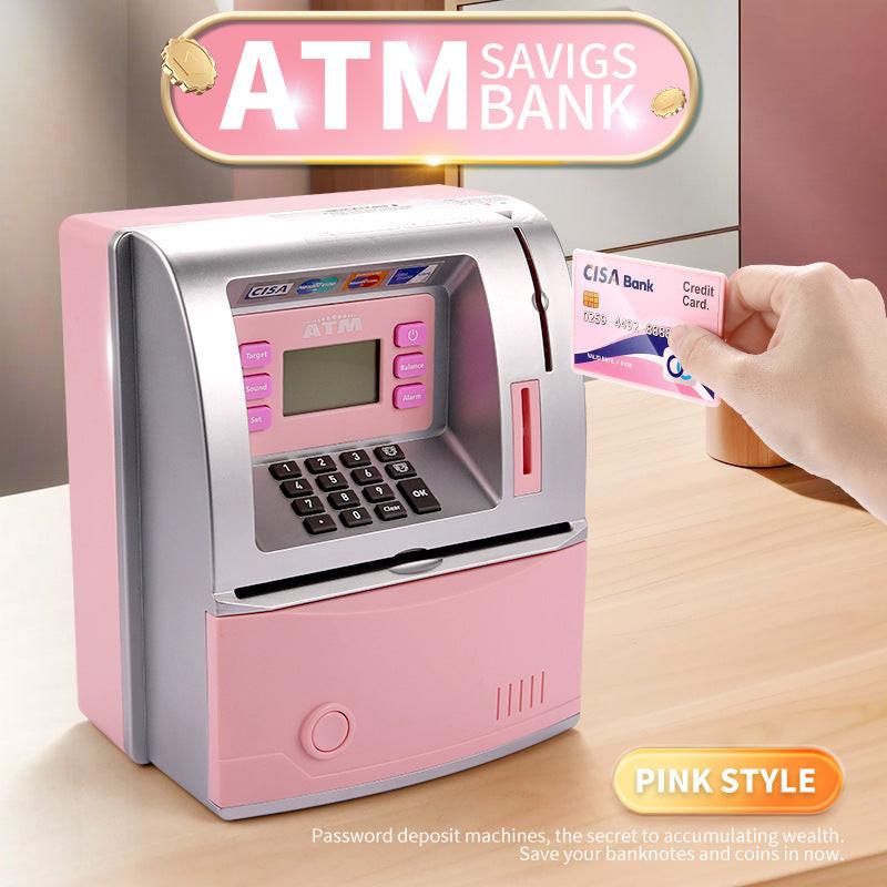 Pink Digital ATM Savings Bank for Kids - Electronic Piggy Bank with PIN & Card for Real Money.