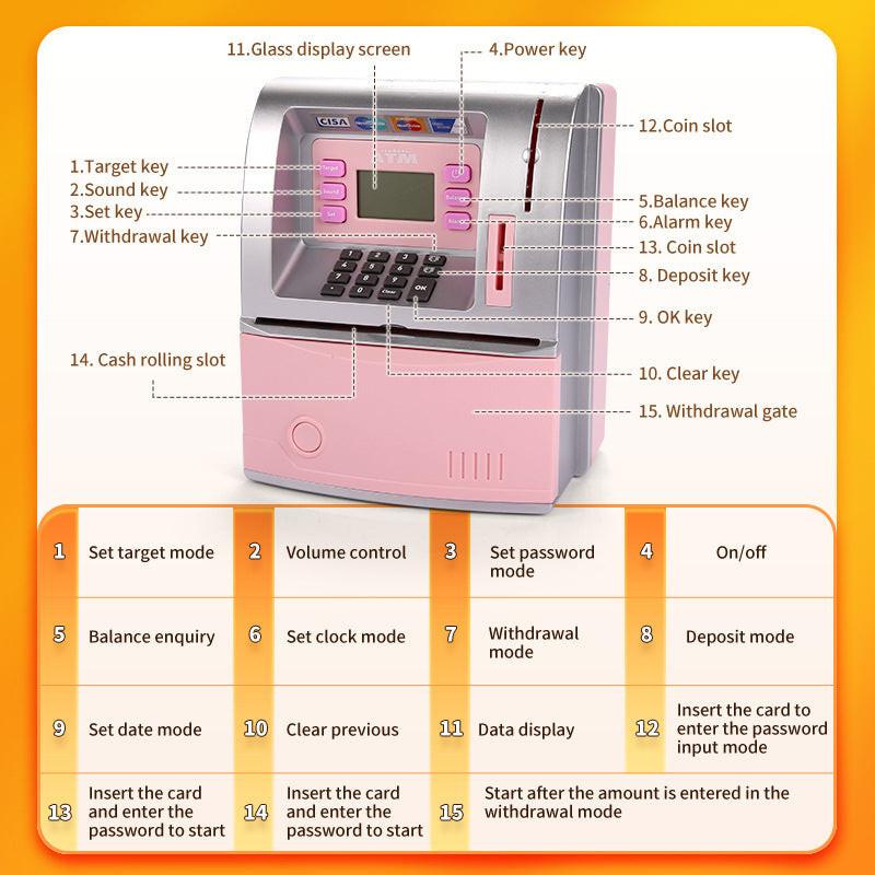 Pink Digital ATM Savings Bank for Kids - Electronic Piggy Bank with PIN & Card for Real Money.