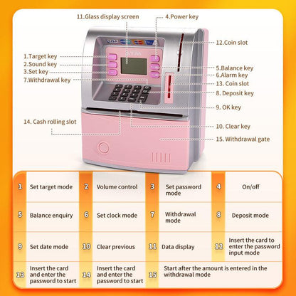 Pink Digital ATM Savings Bank for Kids - Electronic Piggy Bank with PIN & Card for Real Money.