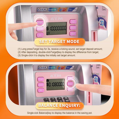 Pink Digital ATM Savings Bank for Kids - Electronic Piggy Bank with PIN & Card for Real Money.