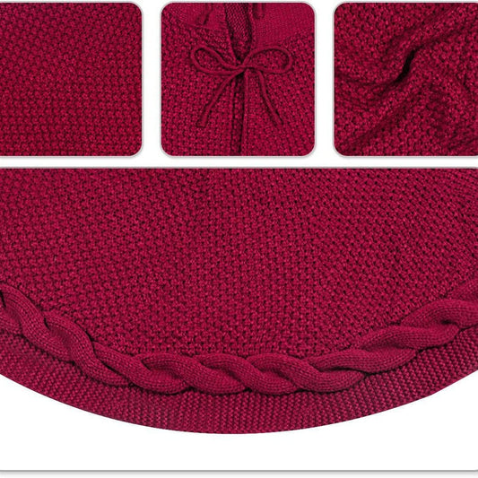 White Luxury Knit Christmas Tree Skirt with Cable-Knit Border - Rustic Holiday Decor(92cm)