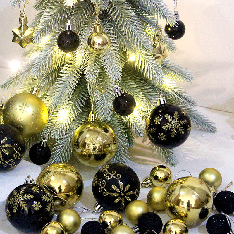 Black and red 44-Piece Assorted Christmas Baubles Set with Elegant Designs in Wooden Gift Box - 3-6cm Decorative Ornaments for Tree, Home & Holiday Display