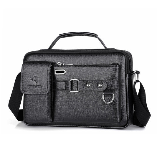 Black lychee pattern Men's Crossbody Shoulder Bag - Premium PU Leather Business & Commute Sling Bag