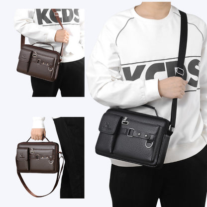 Plain dark brown Men's Crossbody Shoulder Bag - Premium PU Leather Business & Commute Sling Bag