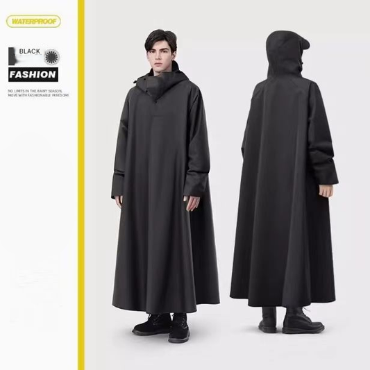Black Long Full-Body Waterproof Raincoat for Electric Scooters & Motorcycles - Men's and Women's Riding Poncho with Adjustable Hood and Sleeve Design(XL).