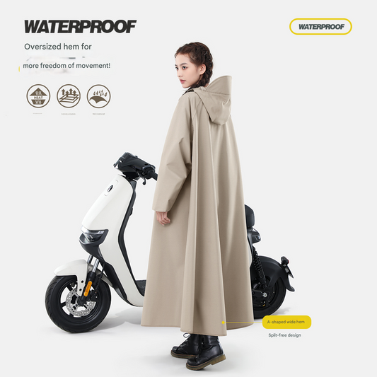 Khaki Long Full-Body Waterproof Raincoat for Electric Scooters & Motorcycles - Men's and Women's Riding Poncho with Adjustable Hood and Sleeve Design(2XL).
