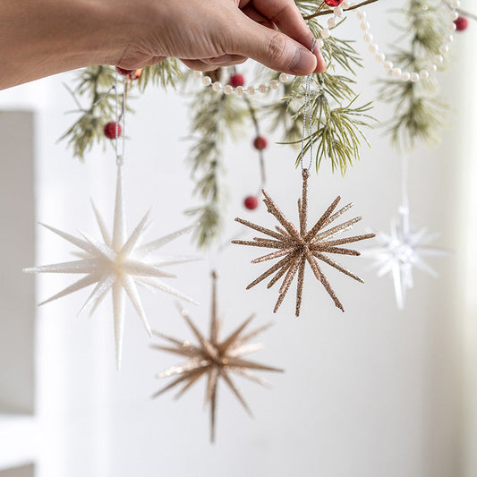 5-PCS Small champagne color New Christmas Ornament - Starburst Hanging Decor for Tree and Holiday Display