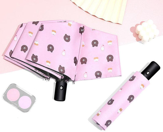 Auto Open/Close 8-Rib Sun & Rain Umbrella - 98cm UV Protection Canopy(pink)