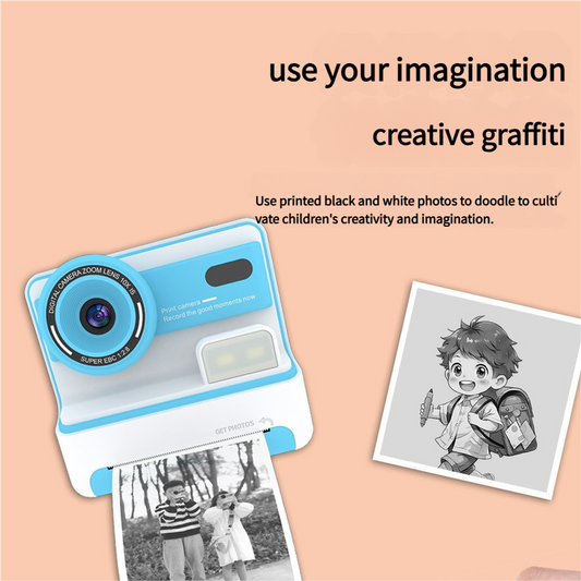 Kids Instant Print Camera - Creative Drawing & Photo Fun with Thermal Printing(Pink+64GB memory card).