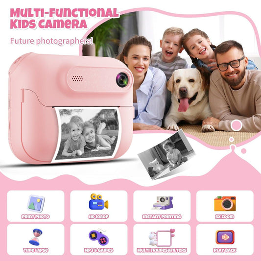 Kids Multi-Functional Camera Toy - Instant B&W Printing & Creative Stickers(yellow).