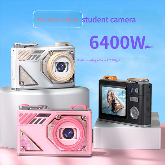 Glitter Sand Design 64MP HD Digital Camera with LED Fill Light & Auto Focus(pink).