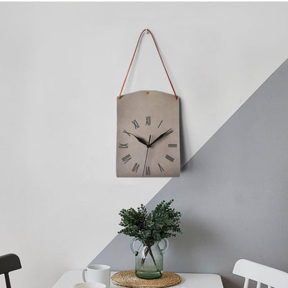 Retro PU Leather Hanging Wall Clock - Silent Sweep Movement, Roman Numerals, Decorative Handbag Style(Dark Brown)