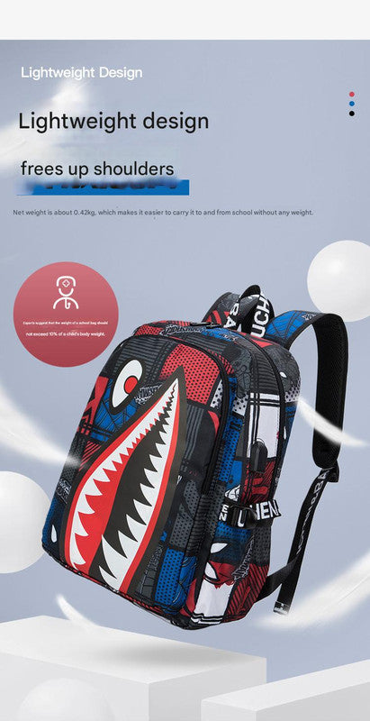 Trendsetter Shark Mouth Print Backpack - Lightweight & Breathable School Bag(Laser Blue)