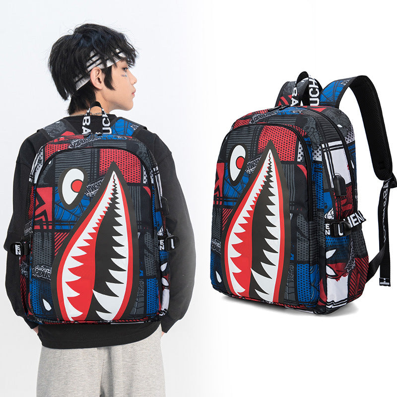 Trendsetter Shark Mouth Print Backpack - Lightweight & Breathable School Bag(Laser Blue)