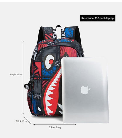 Trendsetter Shark Mouth Print Backpack - Lightweight & Breathable School Bag(Laser Blue)